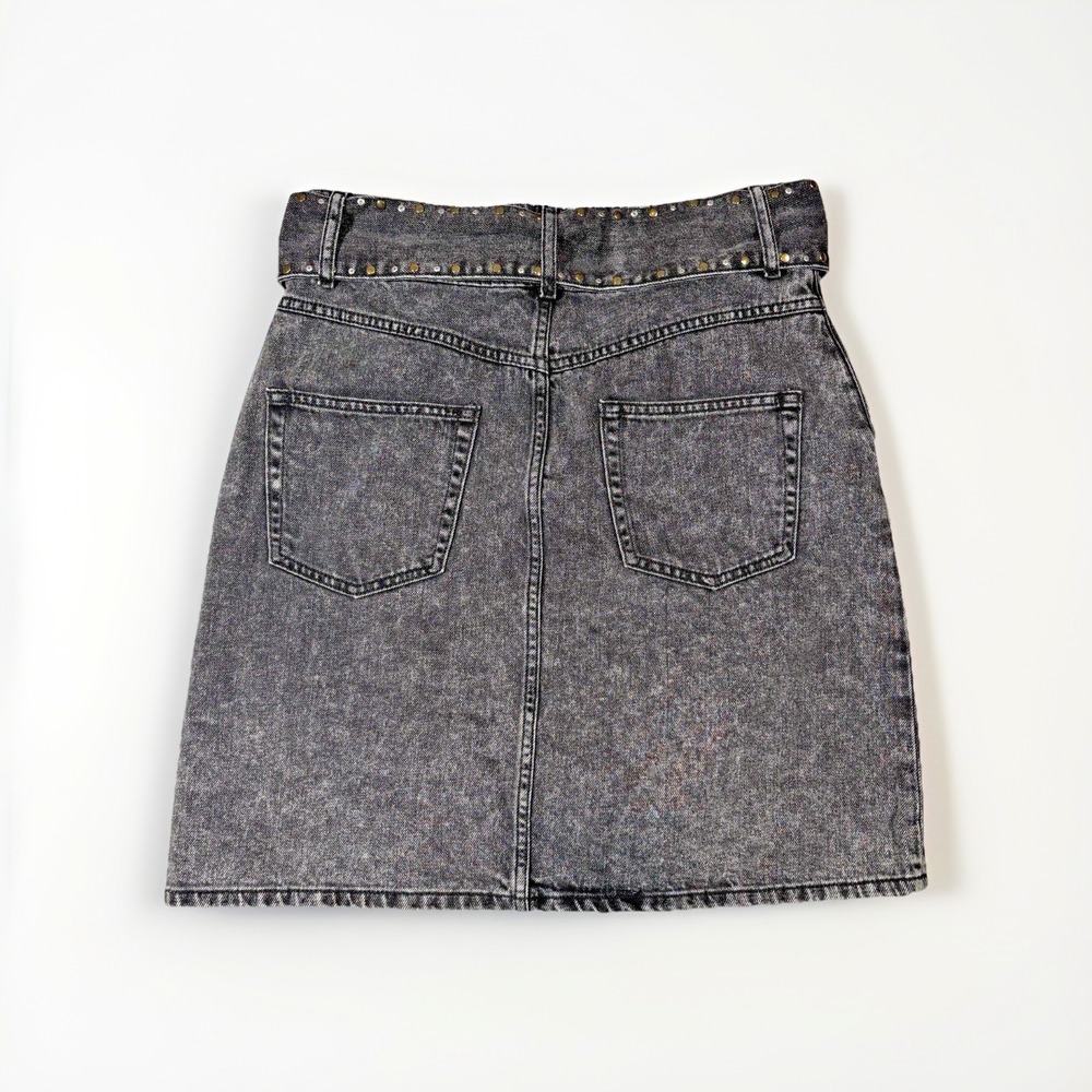 Sandro Black Washed Denim Mini Skirt with Studded Belt - Picture 2 of 12